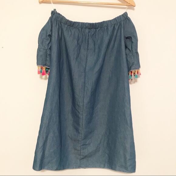 See You Monday off shoulder Pom Pom chambray SZ Small - Picture 3 of 5